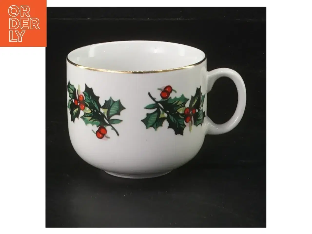 Billede 1 - Porcelænskop med kristtorn motiv (str. Ø 7,5 cm)