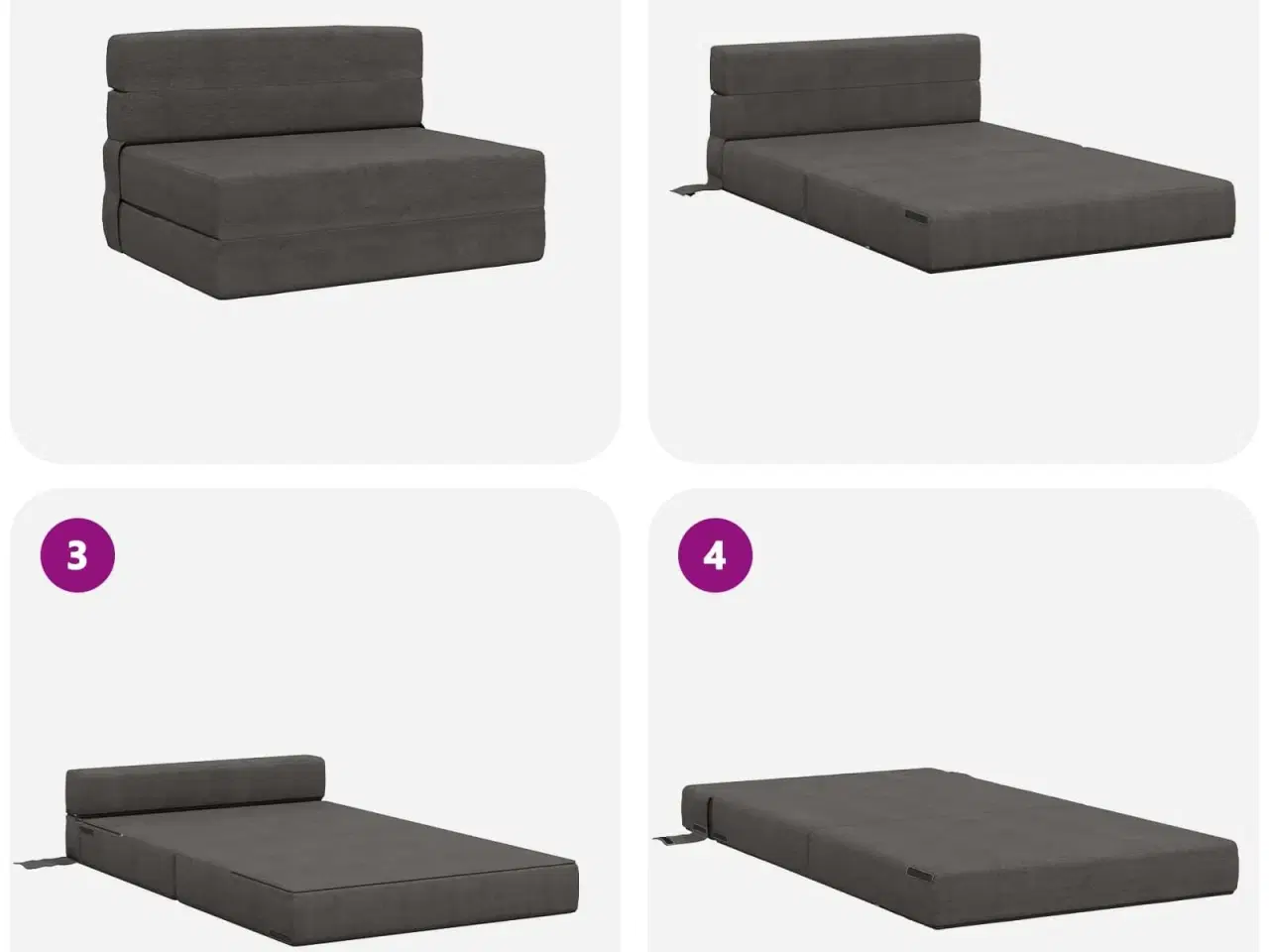 Billede 6 - Foldesofa seng Mørkegrå 190 x 70 x 15 cm Velourstof