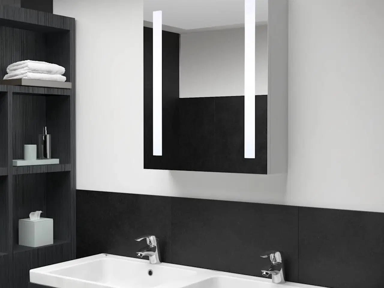 Billede 1 - Badeværelsesskab med spejl + LED-lys 50x13x70 cm