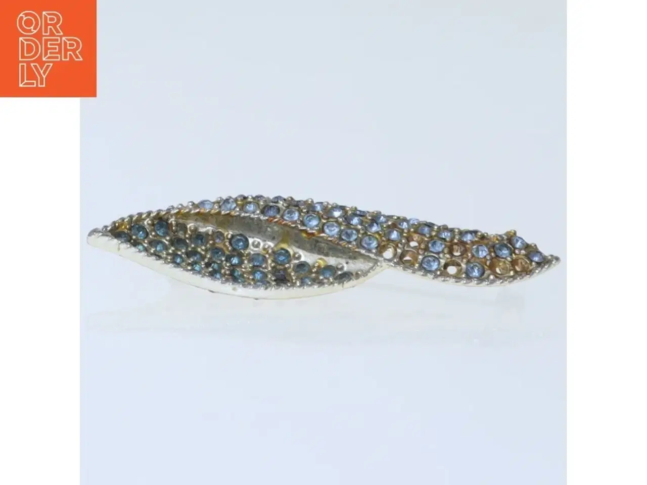 Billede 4 - Bladformet broche med blå sten (str. 7,5 cm)