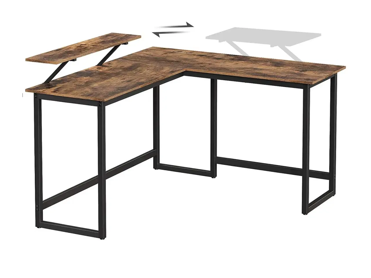 Billede 6 - Skrivebord i L-form VASAGLE med skærmhylde, pladsbesparende, justerbare fødder, metalstel, rustik brun, 140 × 130 × 76/91,5 cm