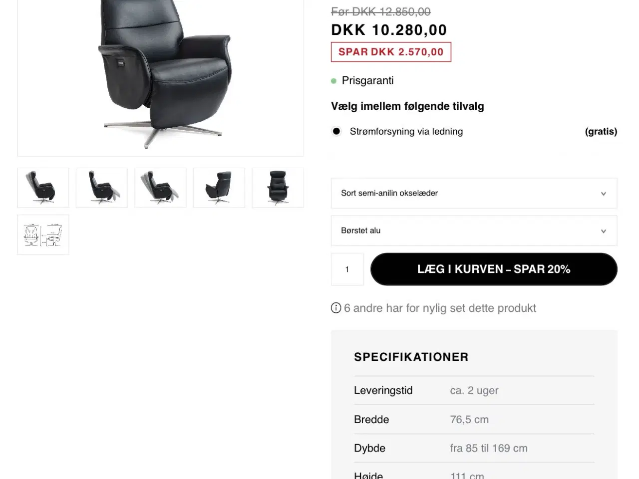 Billede 2 - Alex lænestol med kraftig semianilin okselæder ove