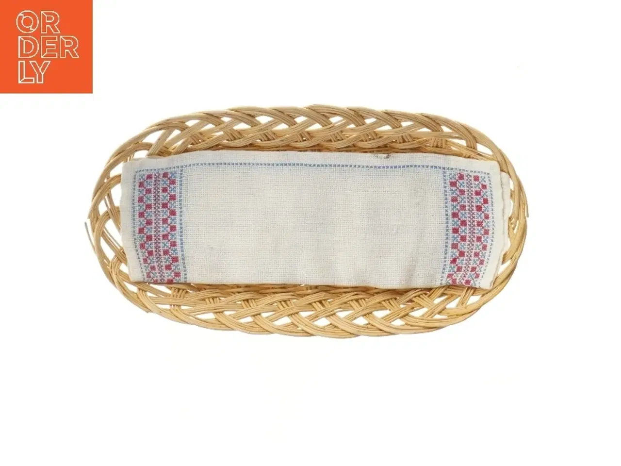 Billede 1 - Flettet brødkurv med stof (str. 35x18,5 cm)