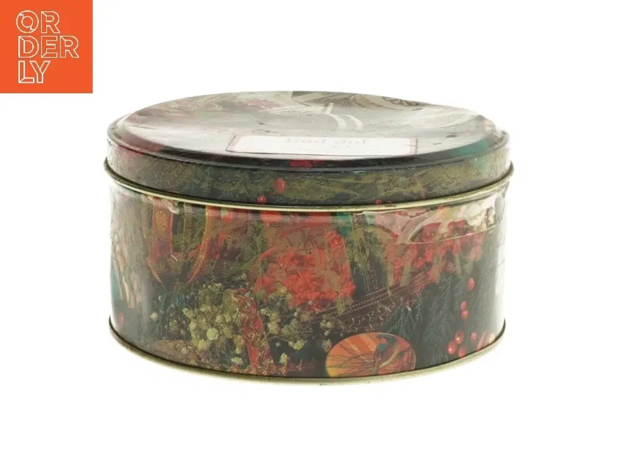 Billede 3 - Dåse med julemotiv (str. Ø 14 cm højde 7 cm)