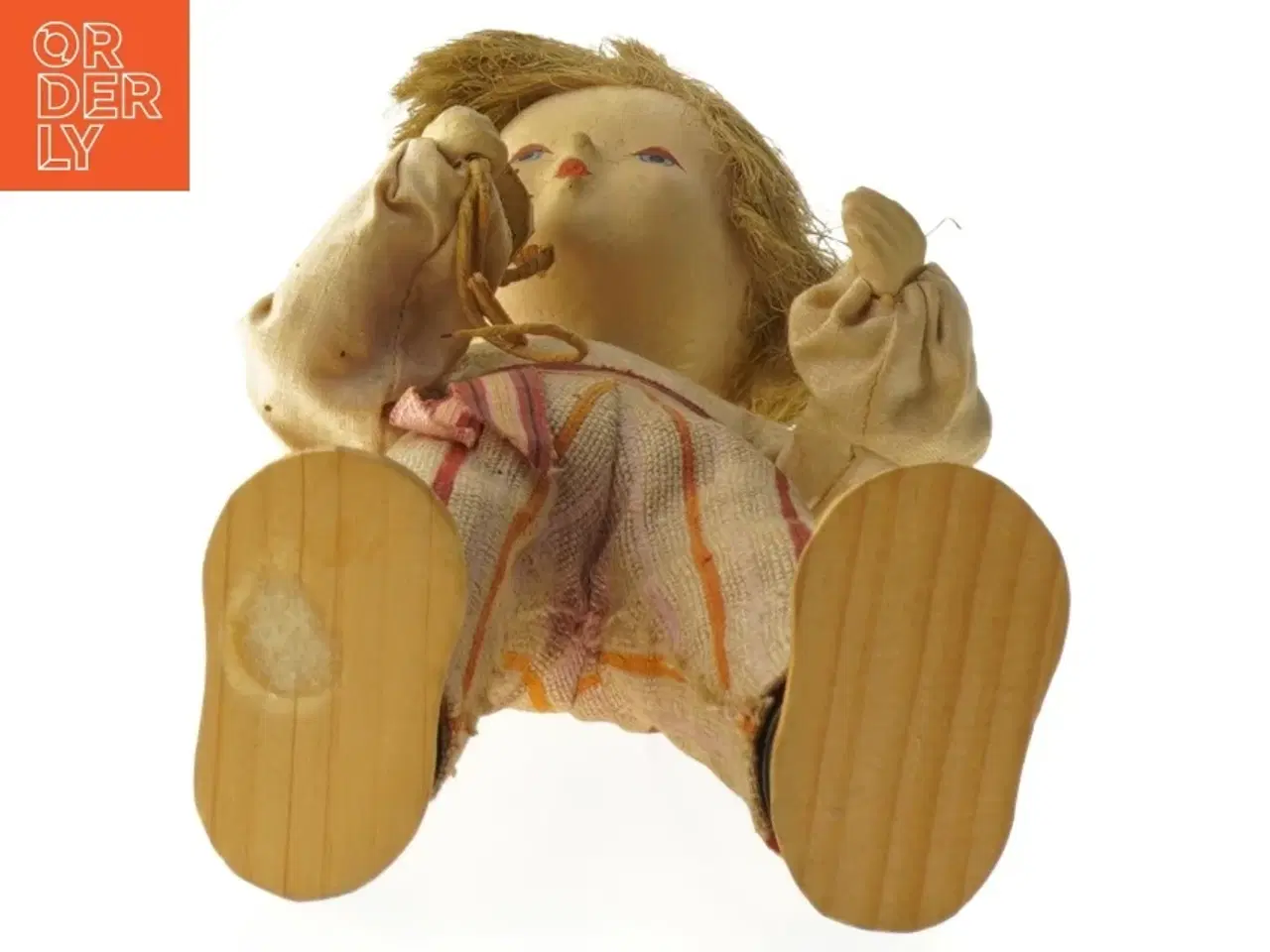 Billede 3 - Vintage dukke med stribet tøj (str. 30 cm)