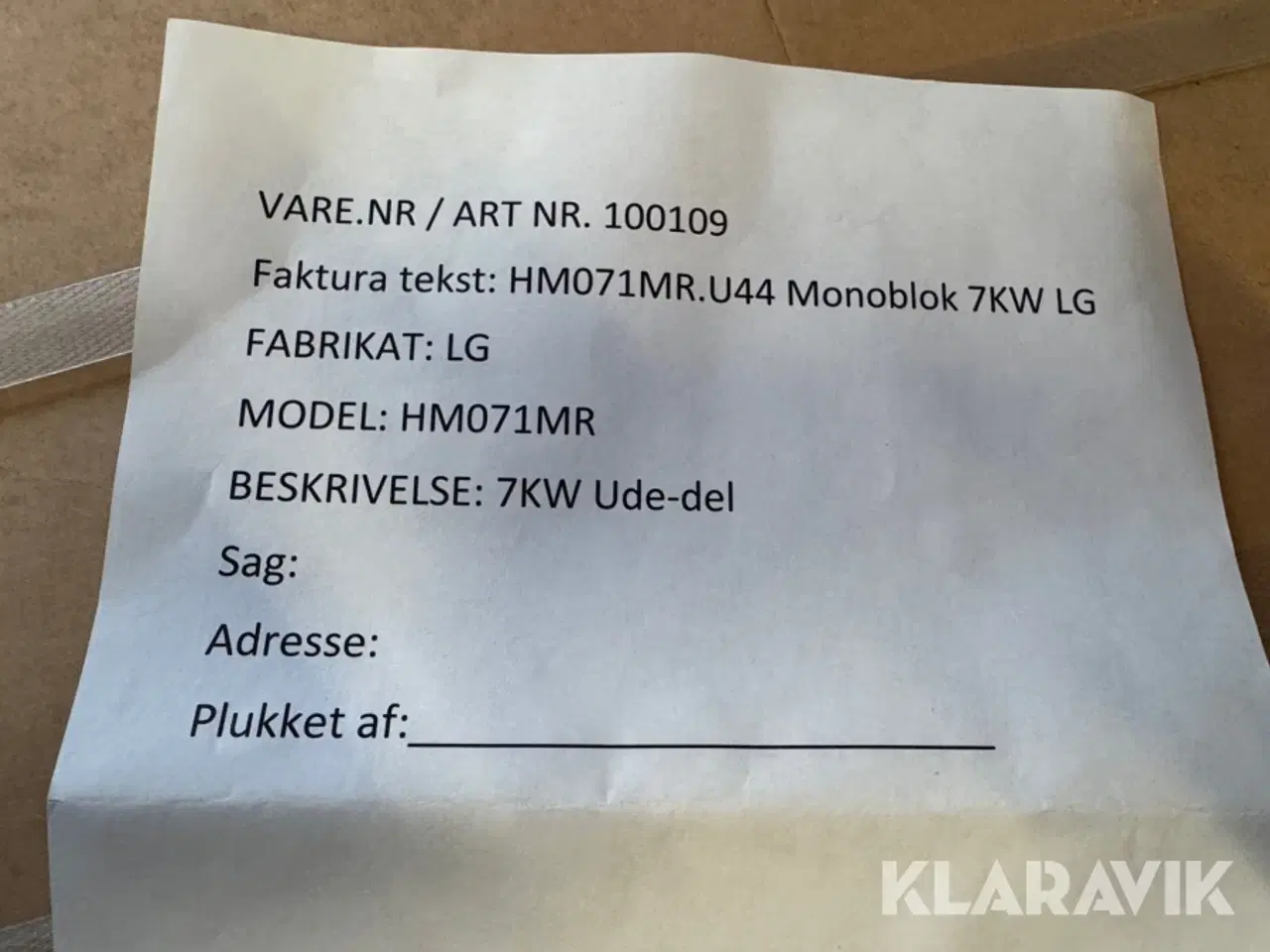 Billede 4 - Udedel varmepumpe LG HM071MR.U44 7 kW Monoblok