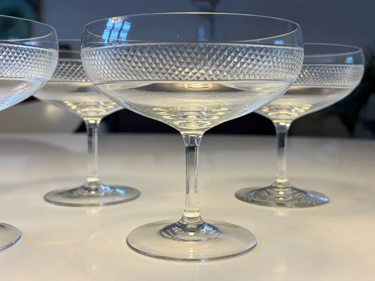 Billede 3 - Champagneskåle 5 stk. med pyramideformet slibning