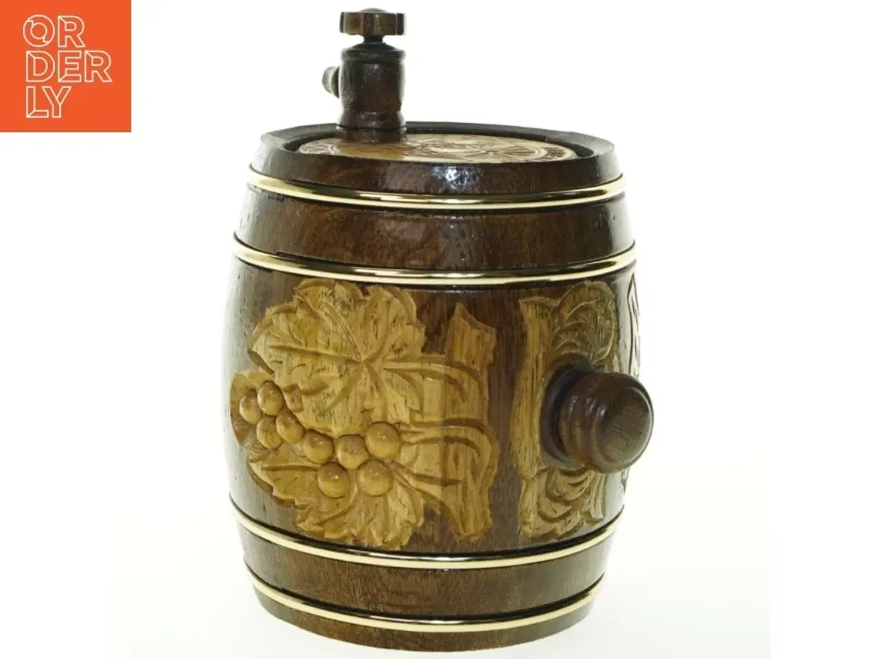 Billede 1 - Udsmykket træ tønde til cognac (str. 22x17 cm)