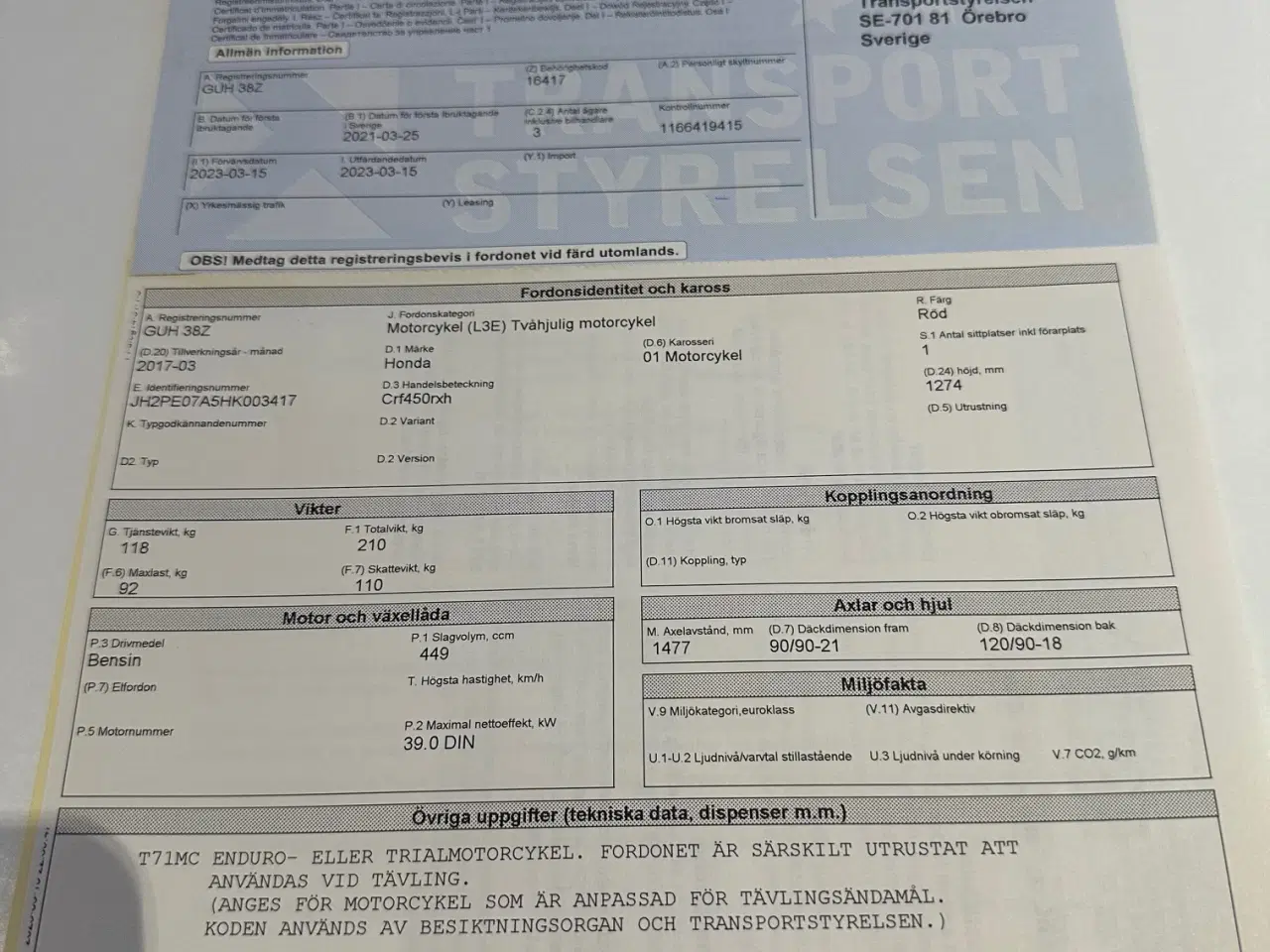 Billede 8 - HONDA CRF450rxh enduro motorcykel årgang 2017