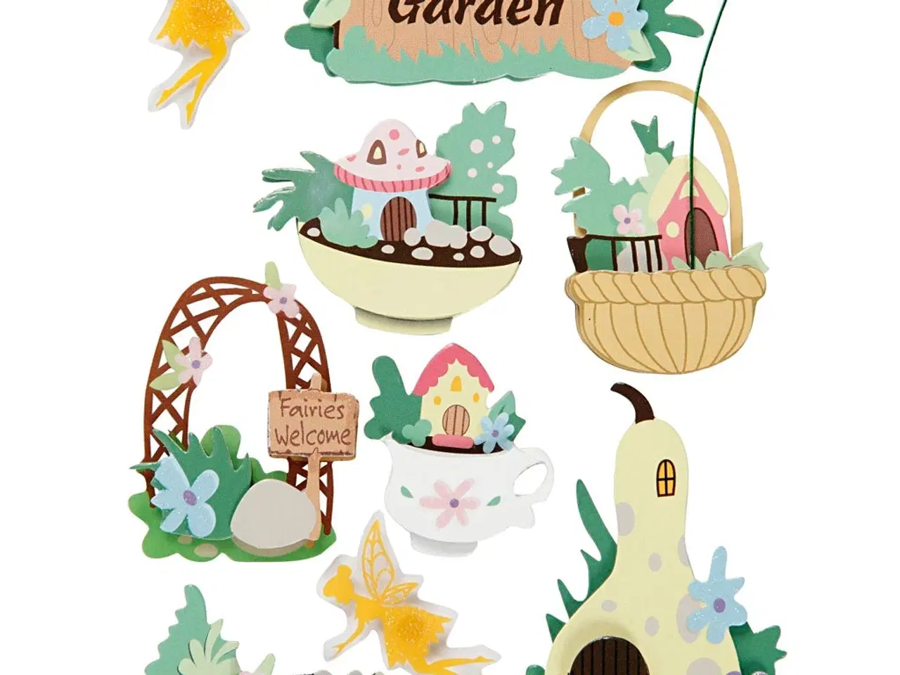 Billede 1 - 3D Stickers, fe-have, H: 32-64 mm, B: 30-55 mm, tykkelse 7 mm, 9stk./ 1 pk.