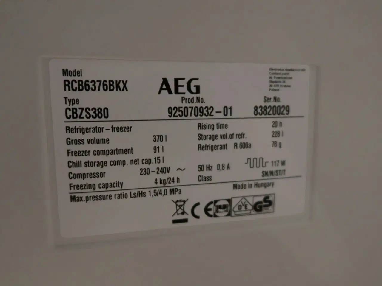 Billede 5 - Køle-/Fryseskab AEG RCB6376BKX