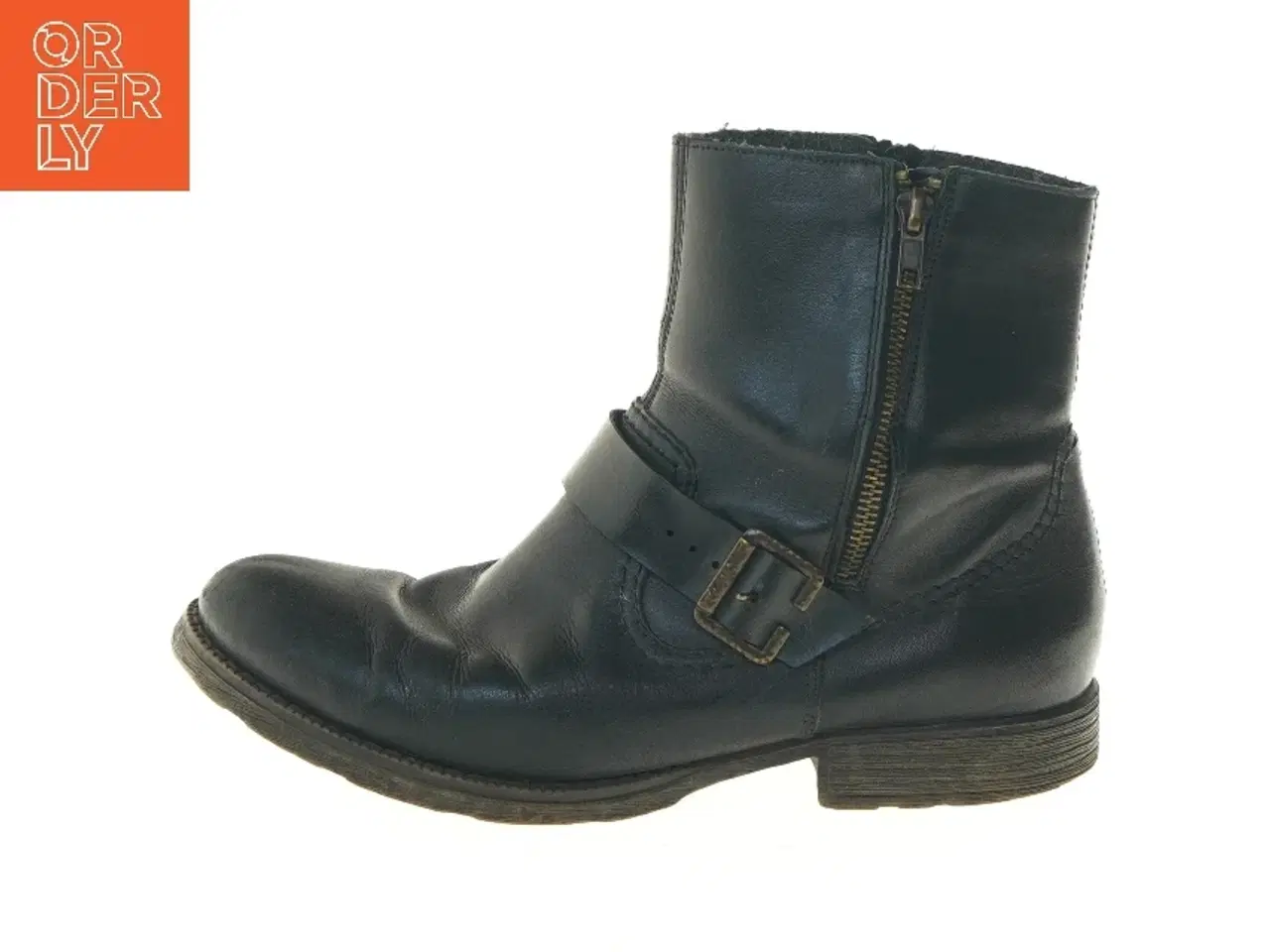 Billede 1 - Sort læderstøvler med spænde og lynlås, størrelse 40 fra Rieker (str. 40 )