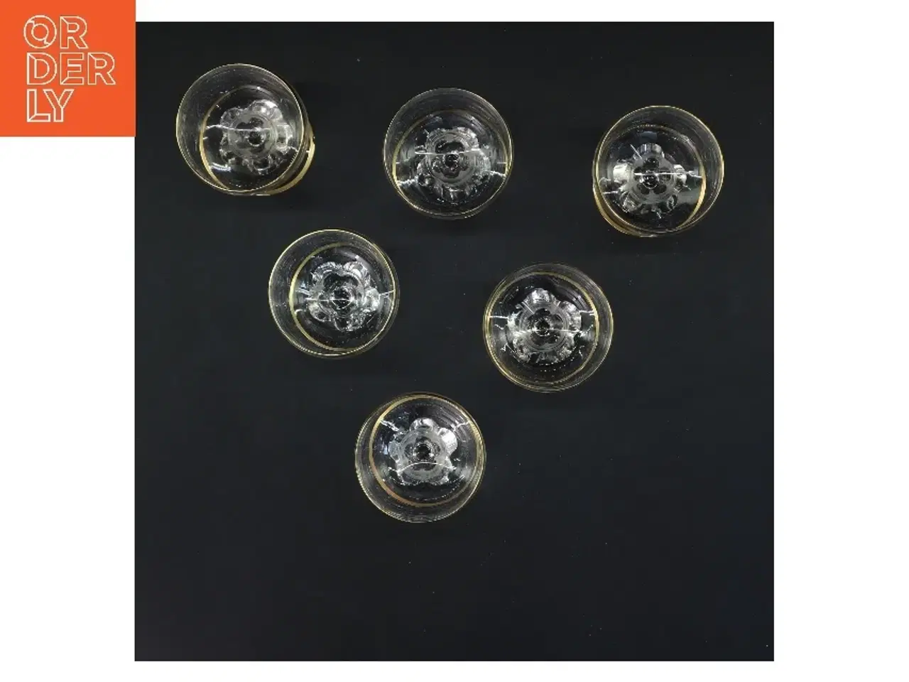 Billede 3 - 6 champagneglas med guldkant (str. 6 stk Ø 6,5 cm længde 8,5 cm)
