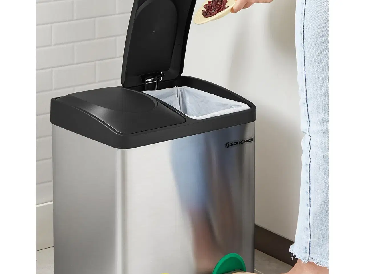 Billede 6 - Skraldespand med pedal 30 l affaldssortering 2 x 15 l, sølv/sort