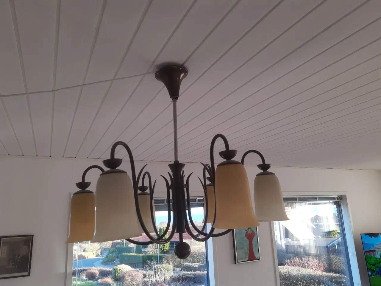 Billede 1 - Loftslampe m/6 glas opal + 4 ekstra glas