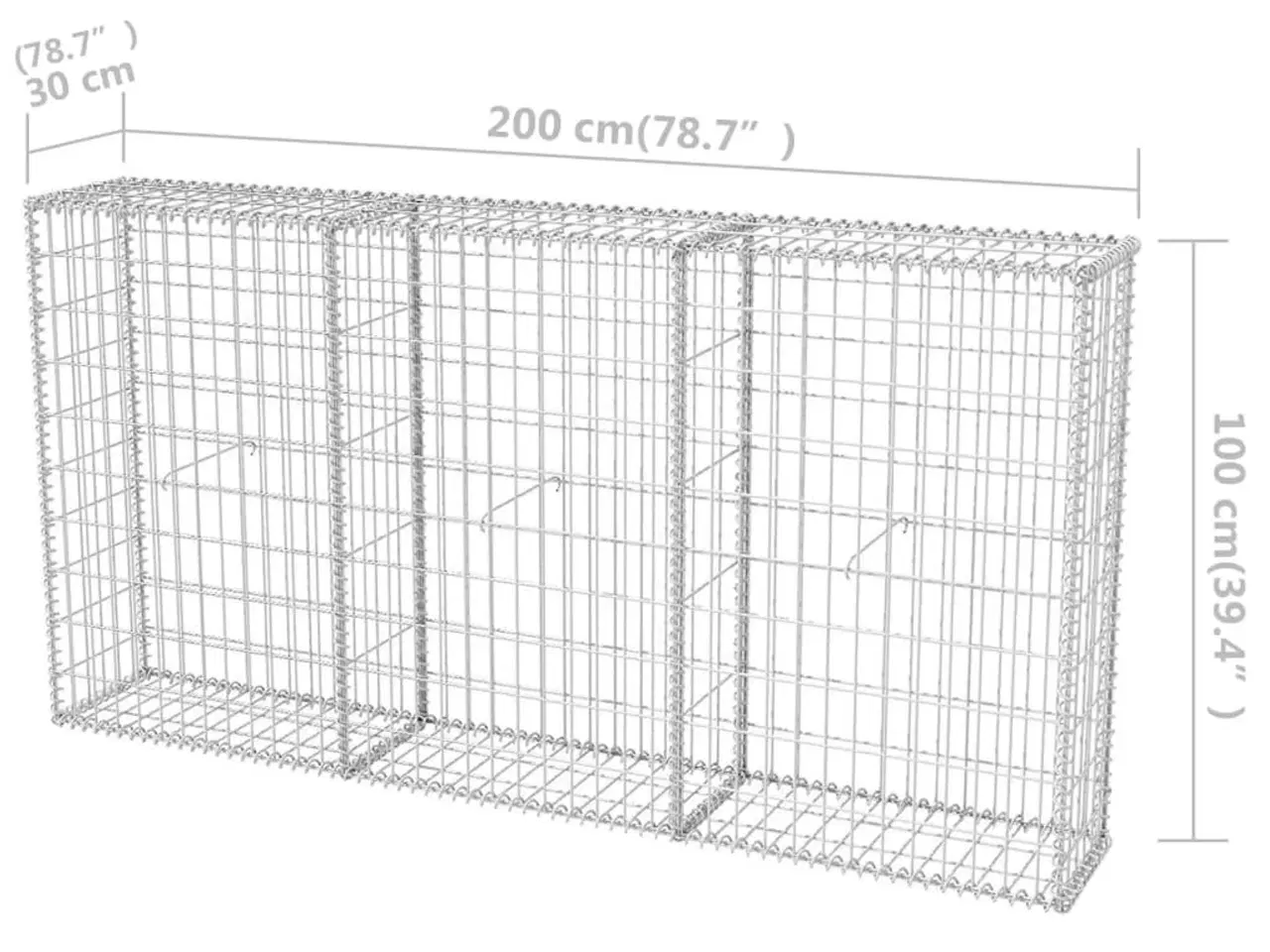 Billede 6 - Gabionkurv 200 x 30 x 100 cm galvaniseret stål