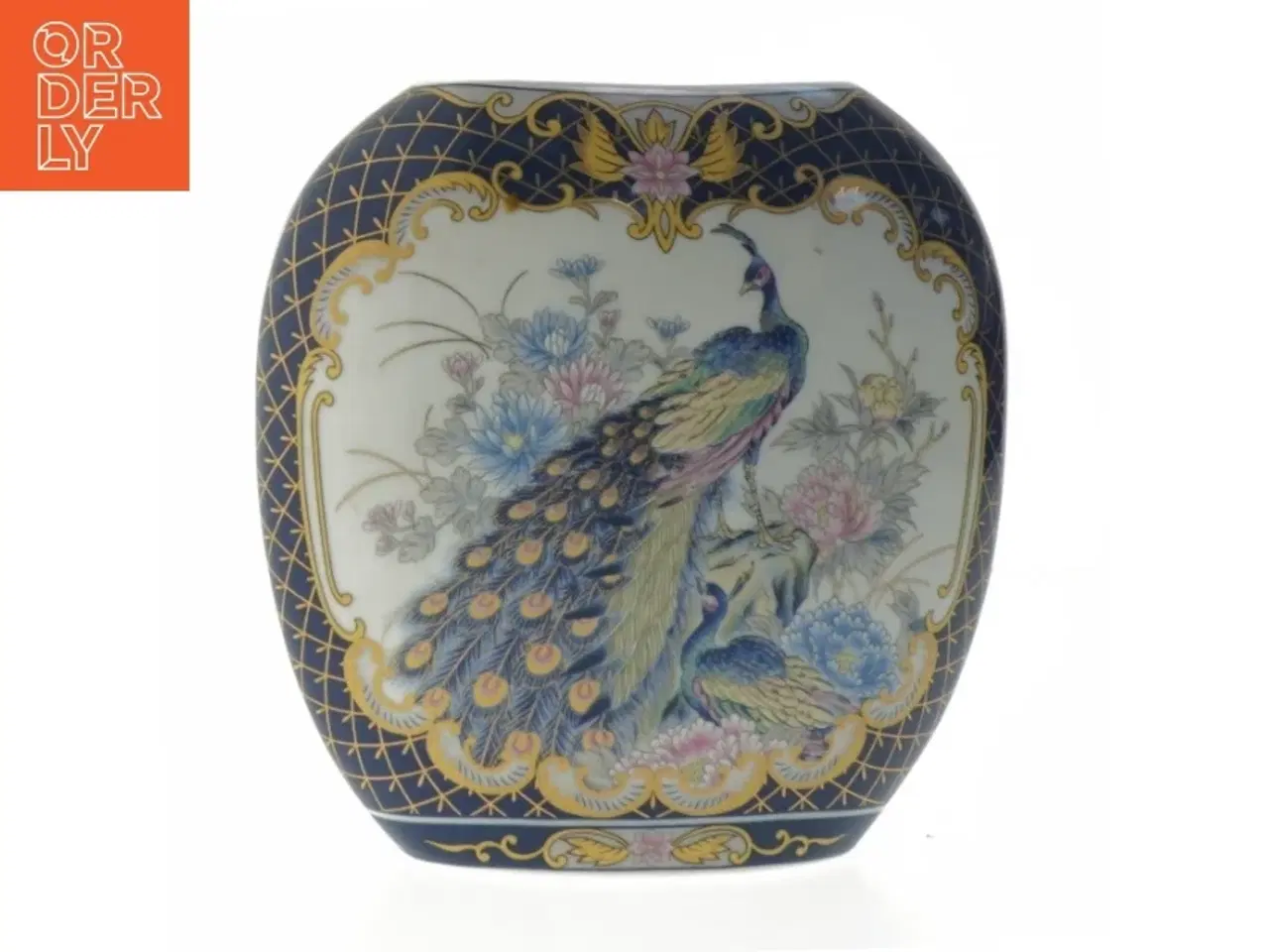 Billede 2 - Dekorativ vase med påfugle motiv (str. 16 cm)