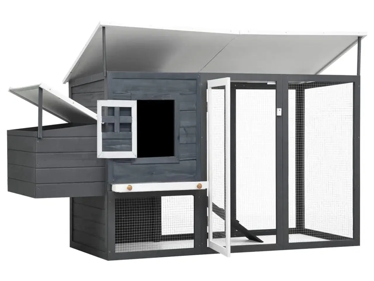 Billede 3 - Udendørs hønsehus med 1 redekasse træ grå