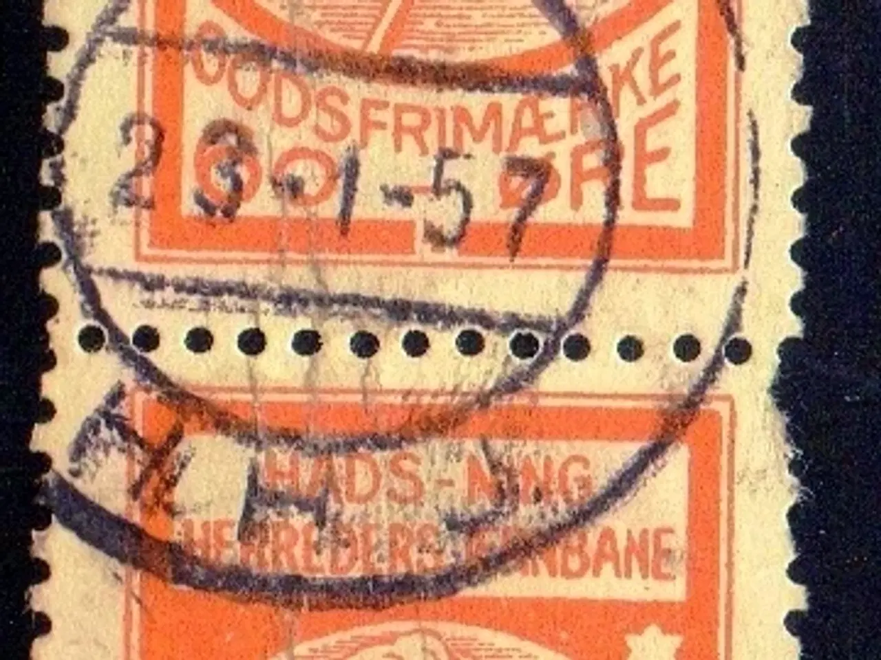 Billede 1 - Hads - Ning Herreds Jernbane - Godsfrimærke  Par - 60 Øre - Stemplet