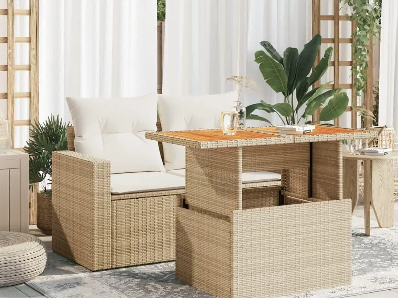 Billede 3 - Havebord 100x55x73 cm polyrattan og akacietræ beige