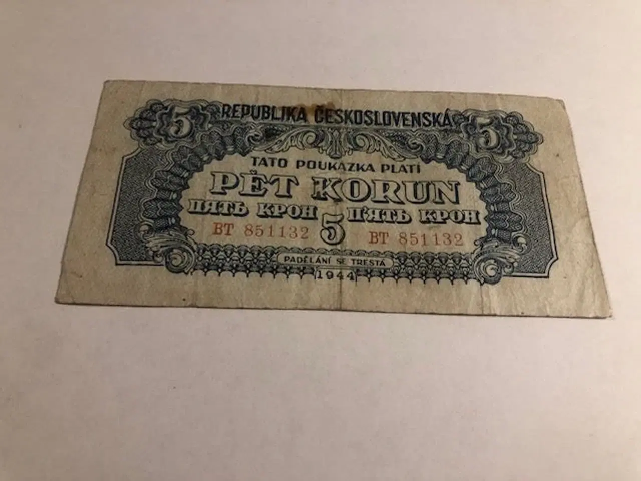 Billede 1 - 5 korun Czechoslovakia 1944