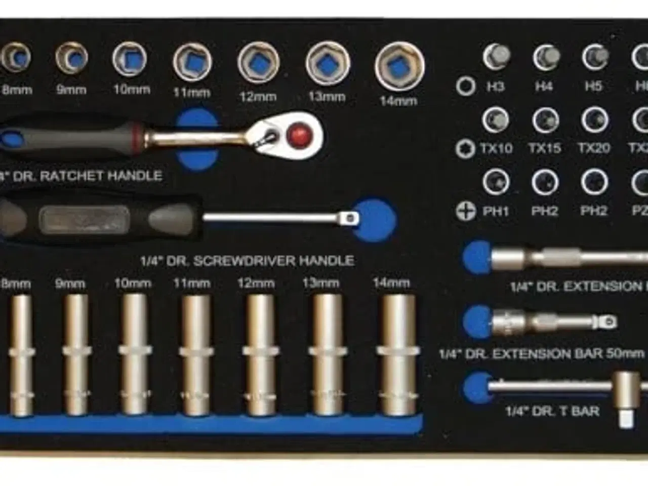 Billede 1 - BATO Topnøglesæt 1/4\" 6kt. 4-14mm kort. 6-14mm lang. EVA 1/3.