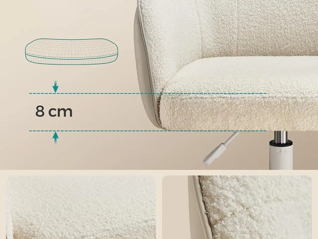 Billede 6 - Kontorstol med armlæn – SONGMICS – drejbar, højdejusterbar, cappuccino beige