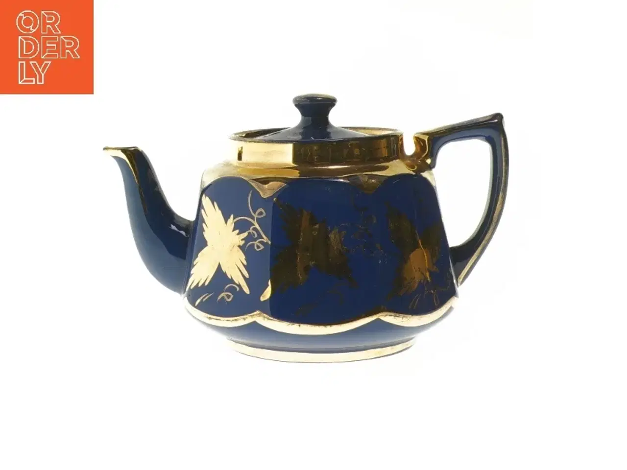 Billede 1 - Blå tekande med gulddekorationer (str. 20 cm)