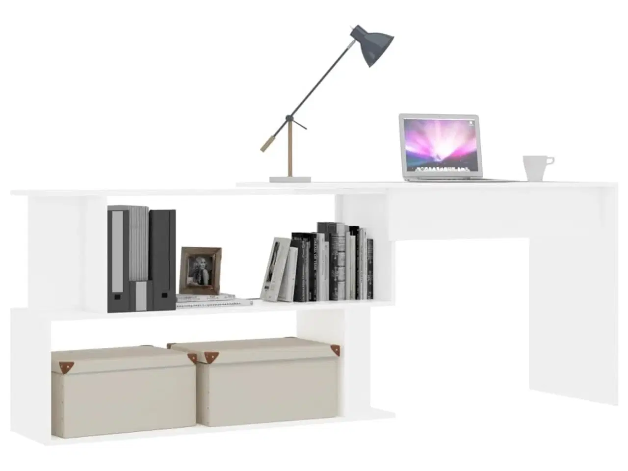 Billede 3 - Skrivebord til hjørne 200x50x76 cm konstrueret træ hvid
