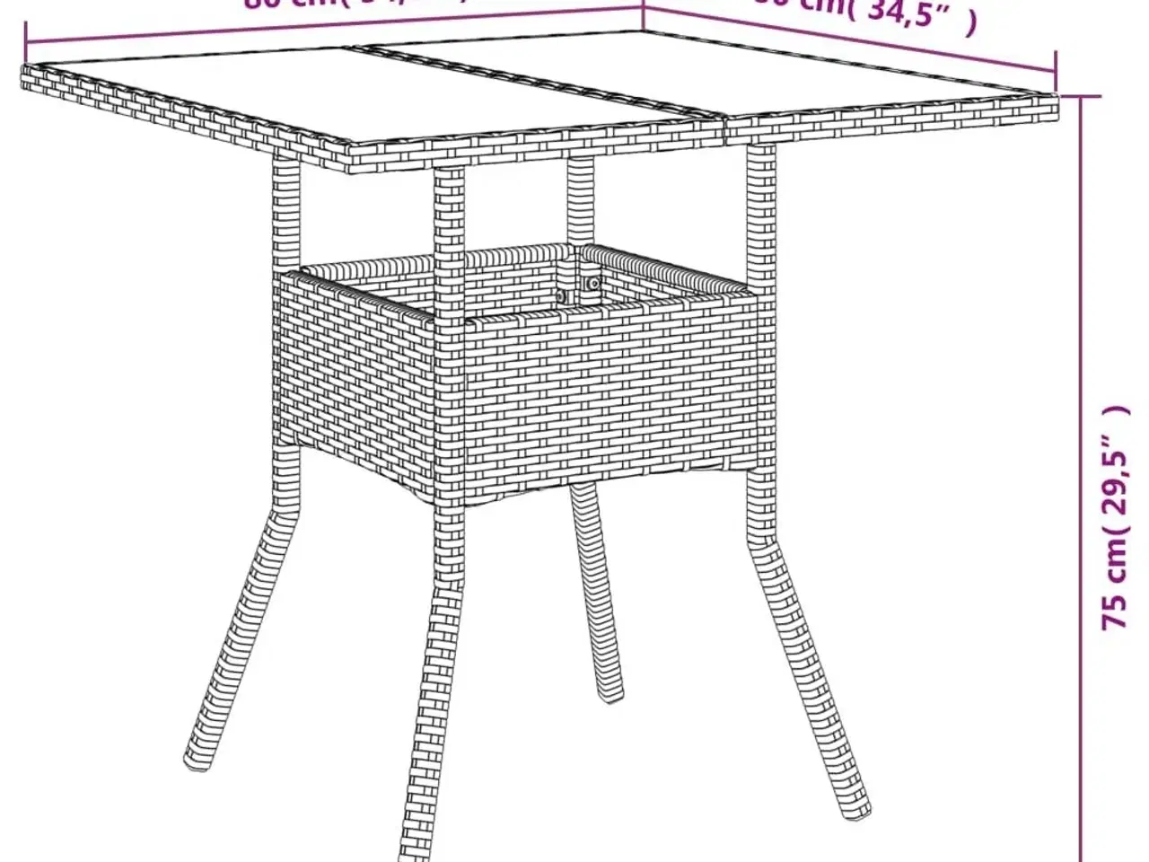 Billede 11 - Havebord med glastop 80x80x75 cm polyrattan sort