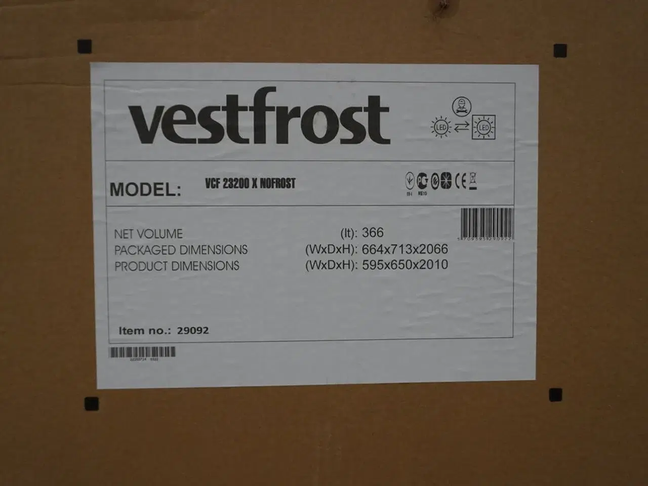 Billede 2 - VESTFROST køle- og fryseskab - model VCF 23200 X NOFROST