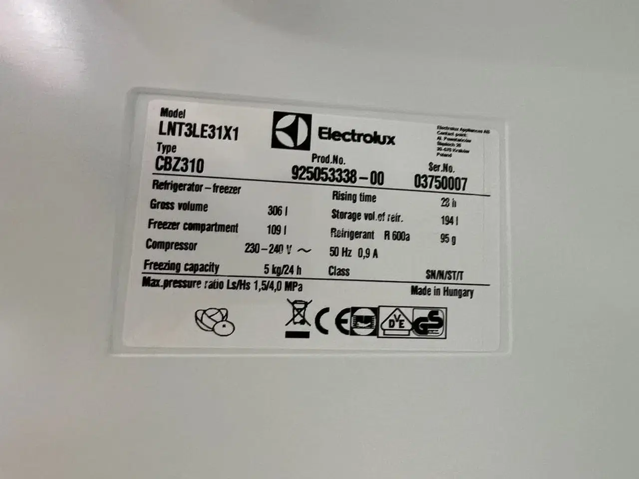 Billede 4 - Køle/fryseskab ELECTROLUX Grå