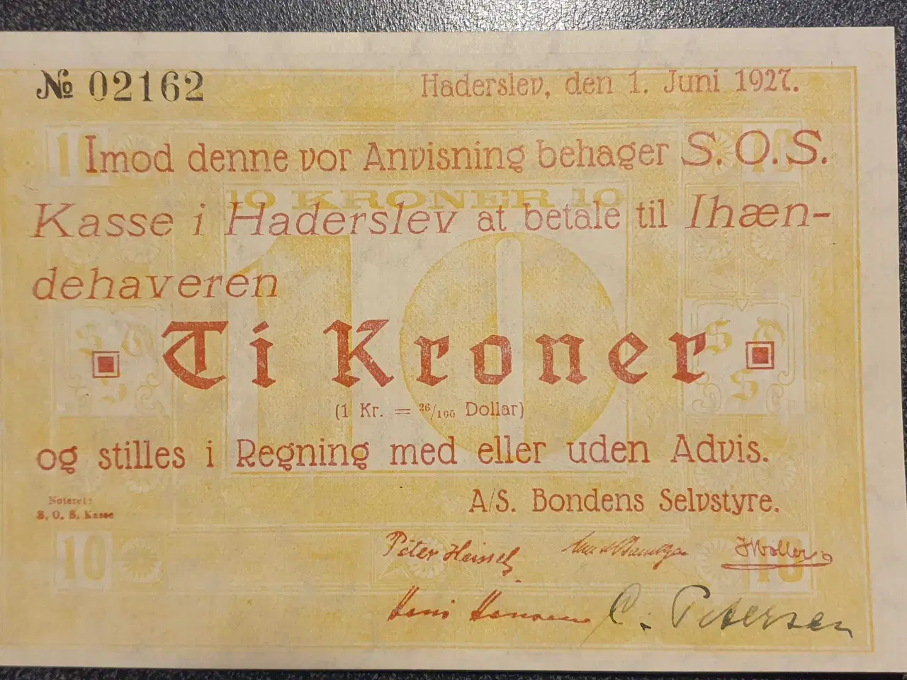 Billede 1 - Dansk nødseddel 