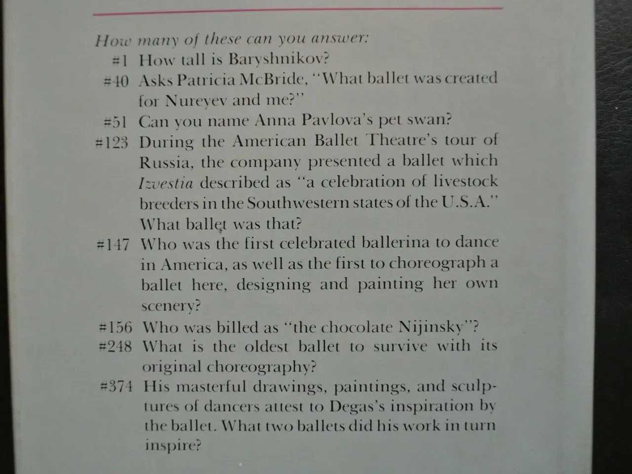 Billede 4 - the ballet quiz book, by james and constance camne