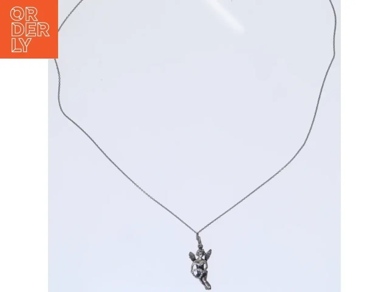 Billede 1 - Sølvhalskæde med engle / engel vedhæng (str. 64 cm)