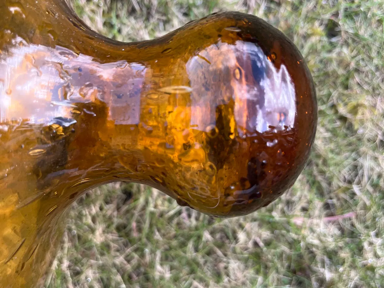 Billede 3 - Flot ravfarvet havelampe i glas 