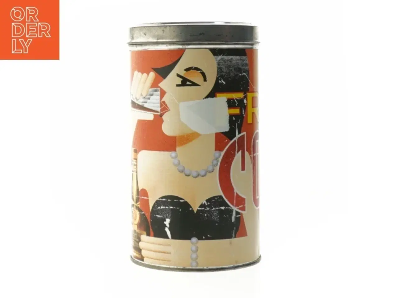 Billede 1 - Retro kaffedåse med kvinde motiv (str. Ø 11 cm længde 20 cm)