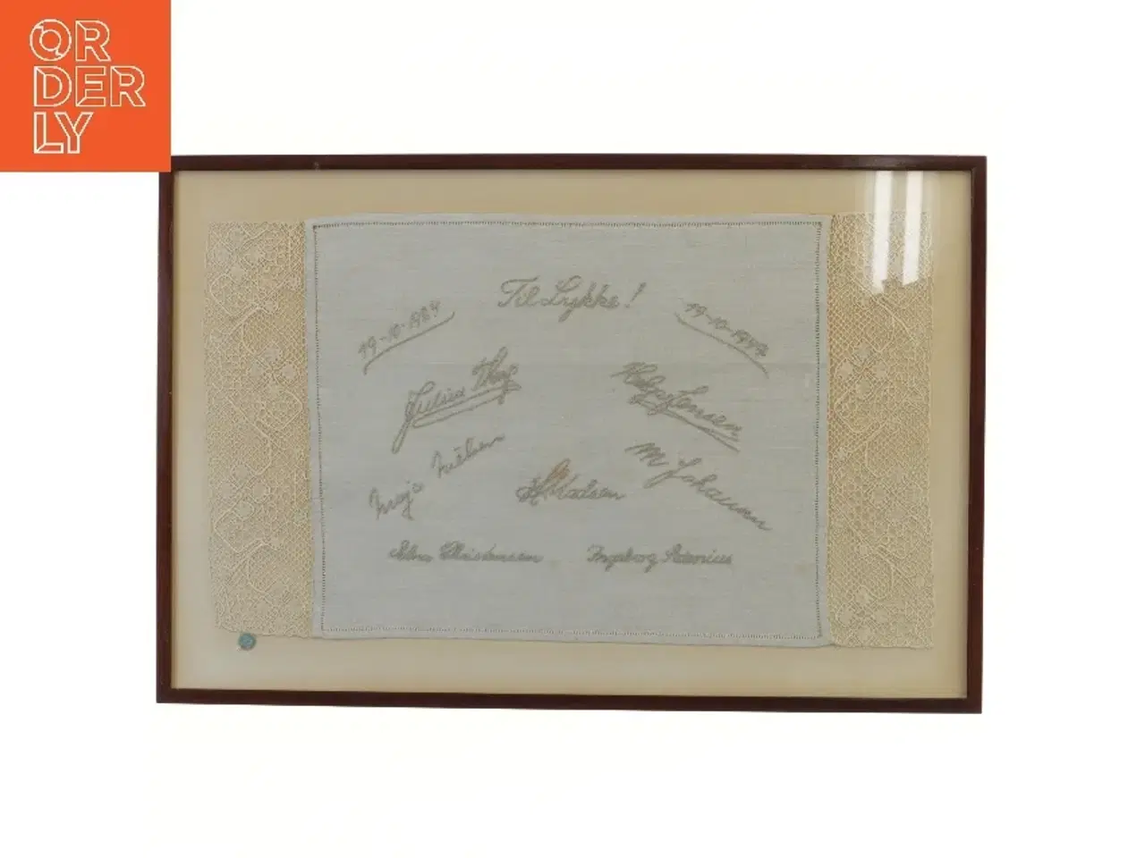 Billede 1 - Indrammet tekstil med broderi (str. 48x32 cm)