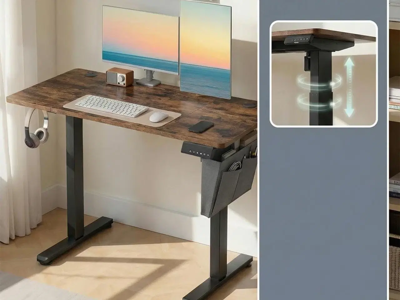 Billede 7 - Elektrisk hæve-sænkebord 120,1 × 60,1 cm - 4 hukommelser, USB‑C, rustik brun