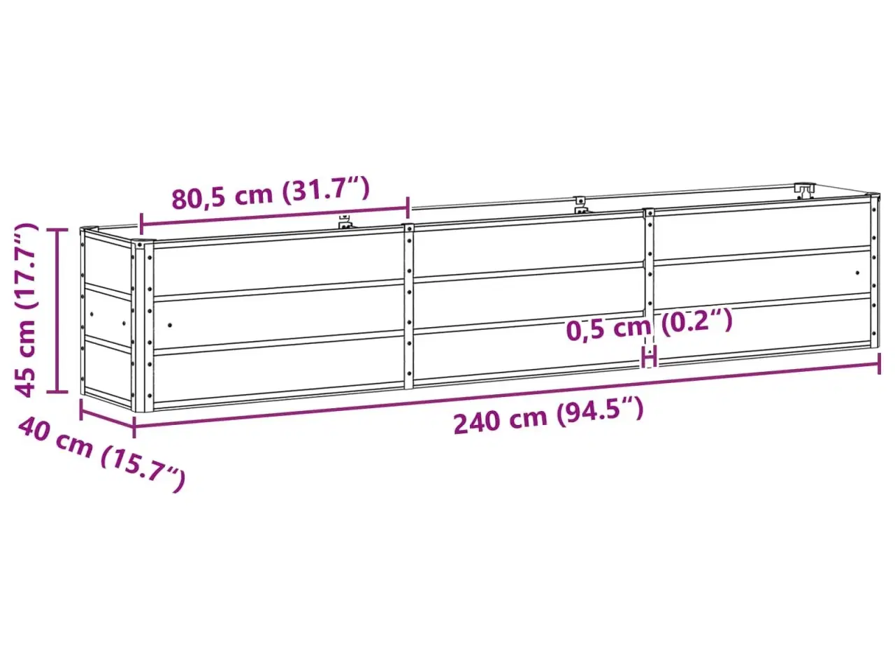 Billede 7 - Plantekasse Lysegrå 240 x 40 x 45 cm Stål