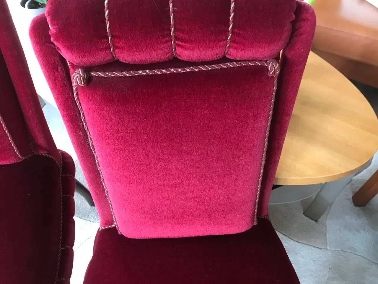 Billede 3 - 2 fine antikke Salon stole med vinrødt velour stof