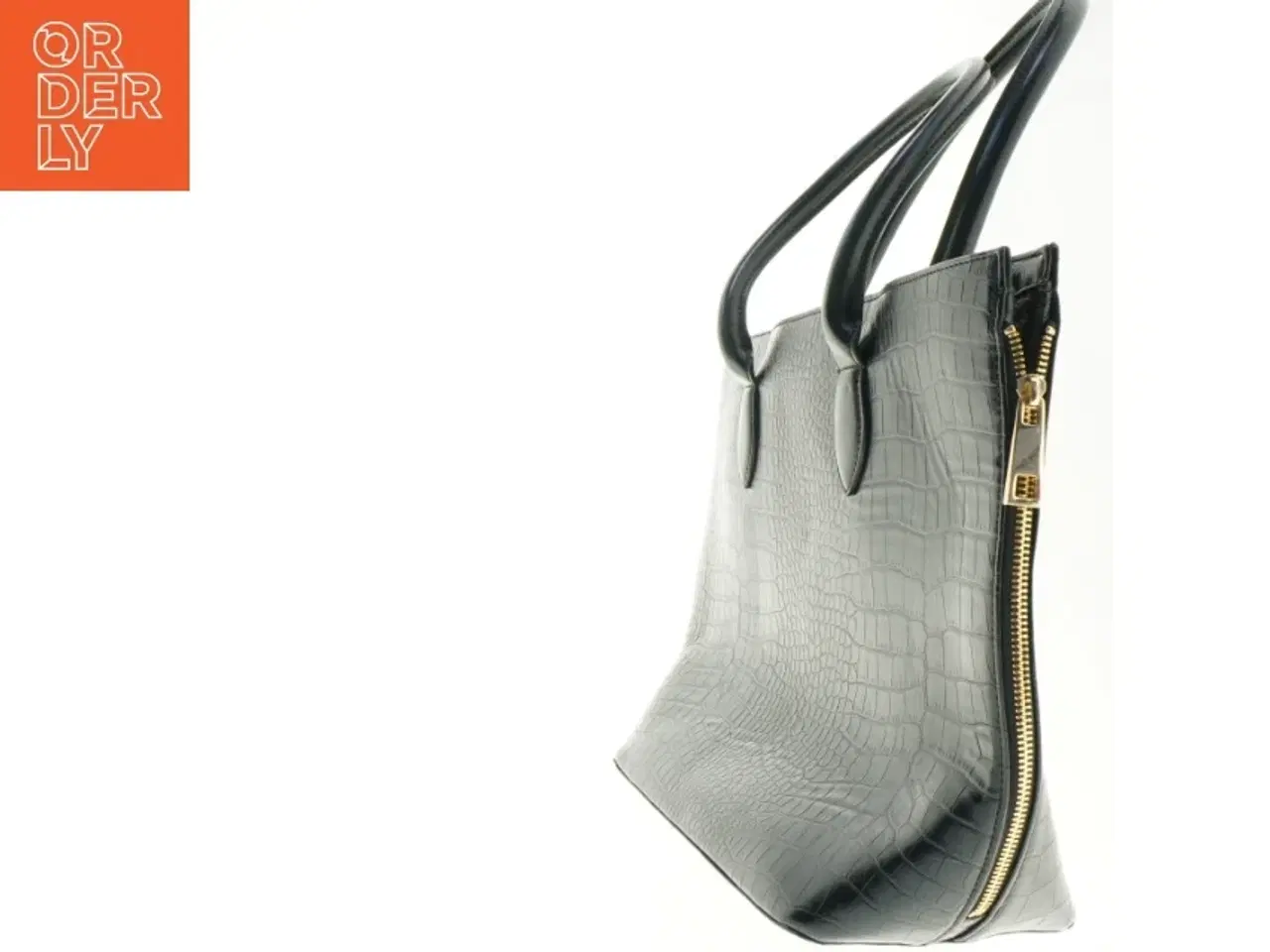 Billede 2 - Sort krokodillepræget håndtaske (str. 43 x 29 x 14 cm)