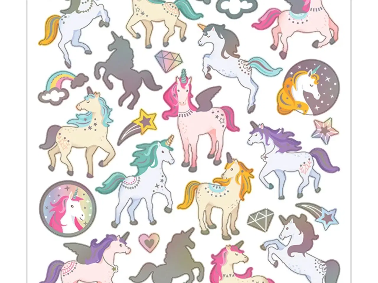 Billede 1 - Stickers, enhjørninge, ark 15x16,5 cm, 1 ark