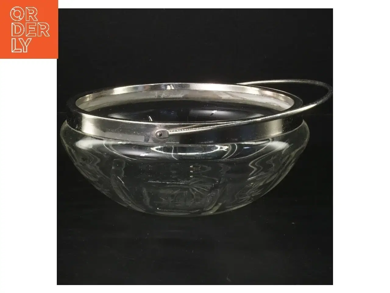 Billede 1 - Antik Glasskål med metalkant og håndtag (str. Ø 18,5 cm)