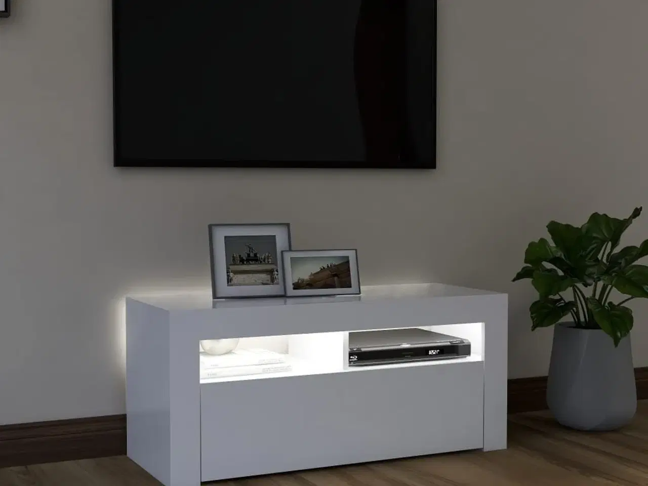 Billede 3 - Tv-skab med LED-lys 90x35x40 cm hvid