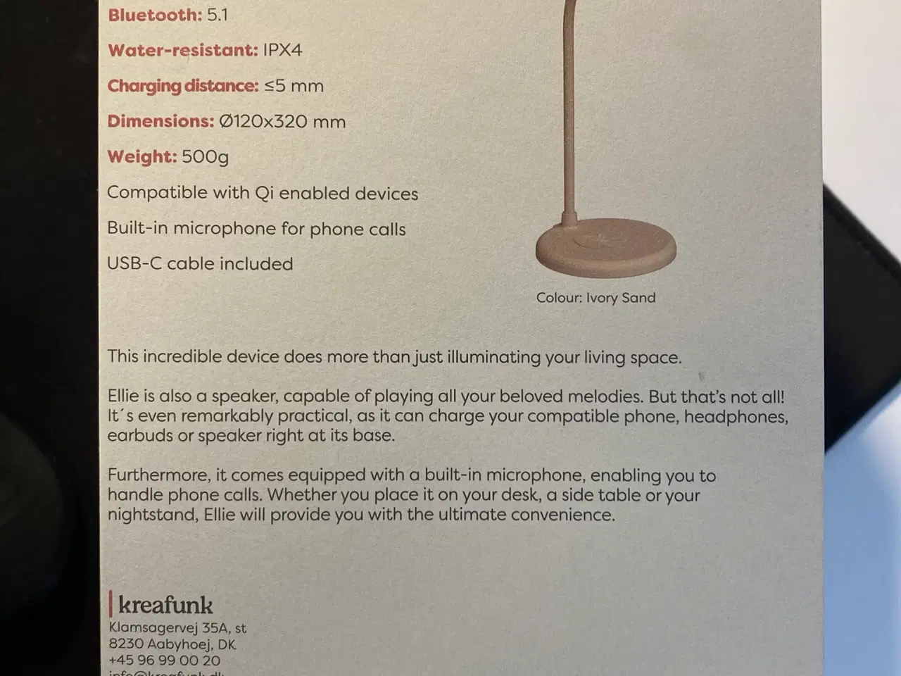 Billede 2 - Kreafunk Ellie Bordlampe med telefonoplader og blu