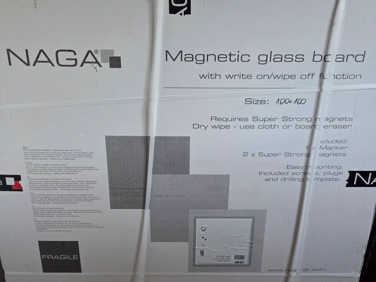 Billede 1 - NAGA Magnetisk opslagstavle i grå glas 100x100 cm