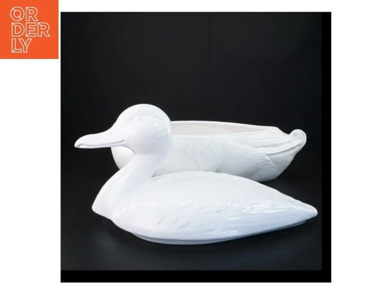 Billede 2 - Stor Porcelæns skål med låg formet som and (str. 41 x 18 x 25 cm)