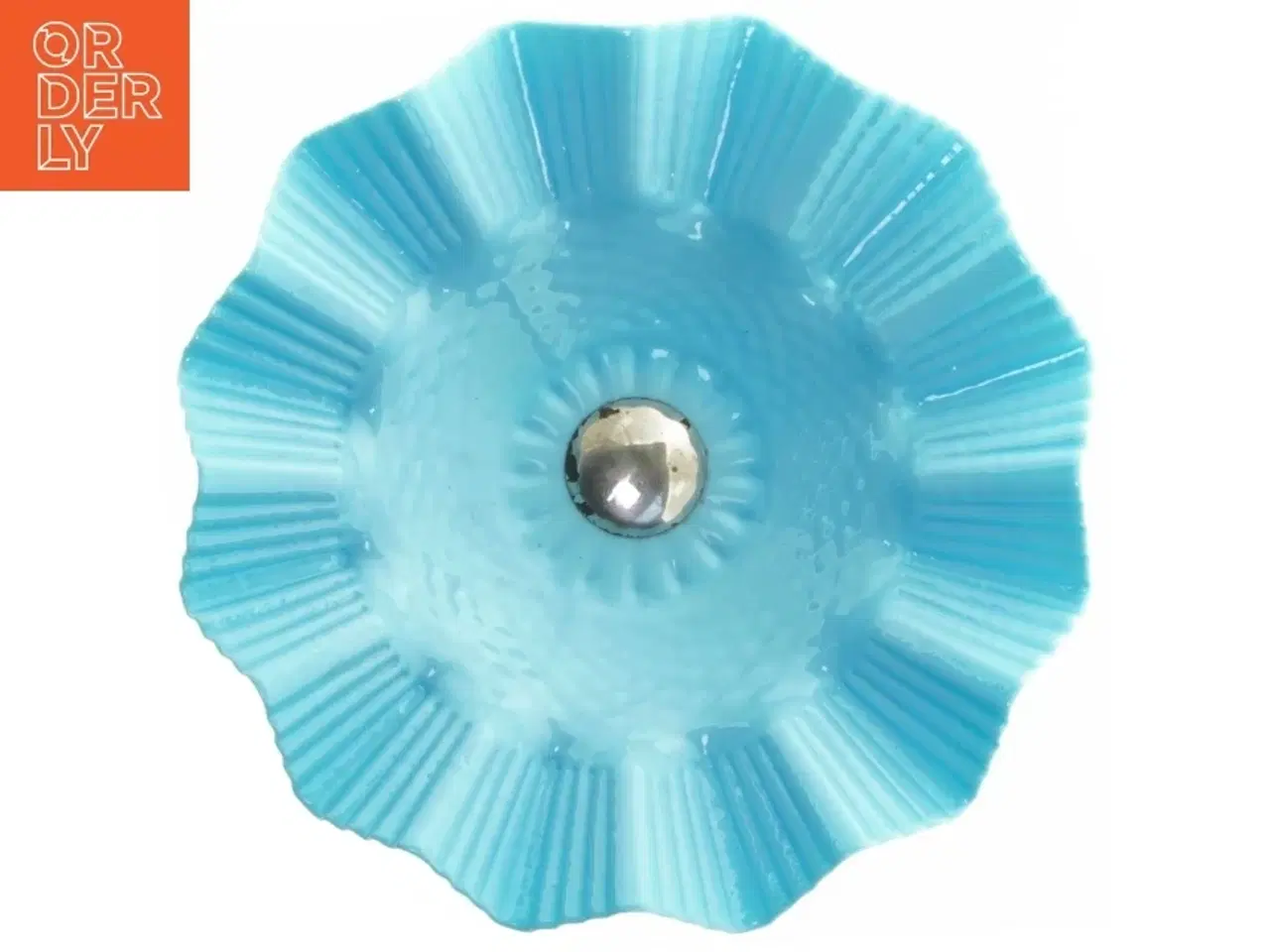 Billede 2 - Presset Turkis Blå Opaline Glas fad på fod (str. 16 x 23 cm)