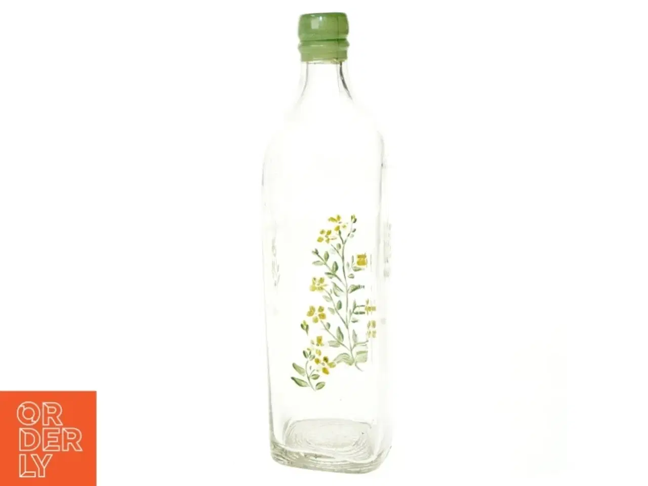 Billede 1 - Gammel flaske vase med blomstermotiv (str. 27 x 7 cm)